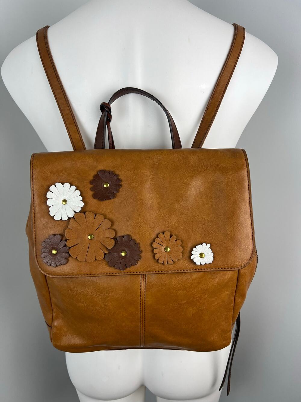 Fossil Claire Faux Leather Backpack Purse with Flower Appliques